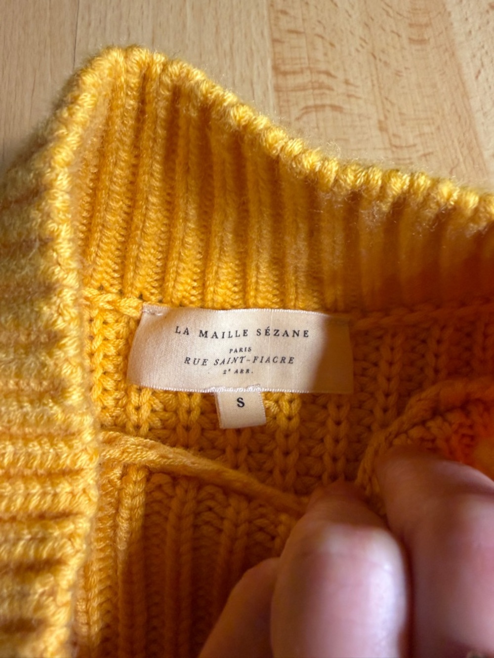 Sezane Amaury Cableknit Bobble Mustard Yellow High Neck Sweater Wool Blend - Picture 8 of 14